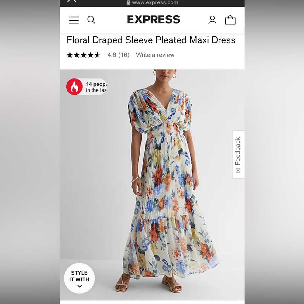 Express floral draped pleated maxi dress